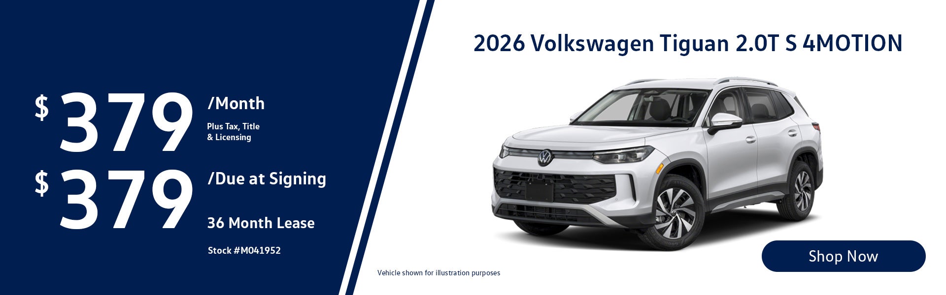 2026 Volkswagen Tiguan 2.0T S 4MOTION Lease from $379 per mo