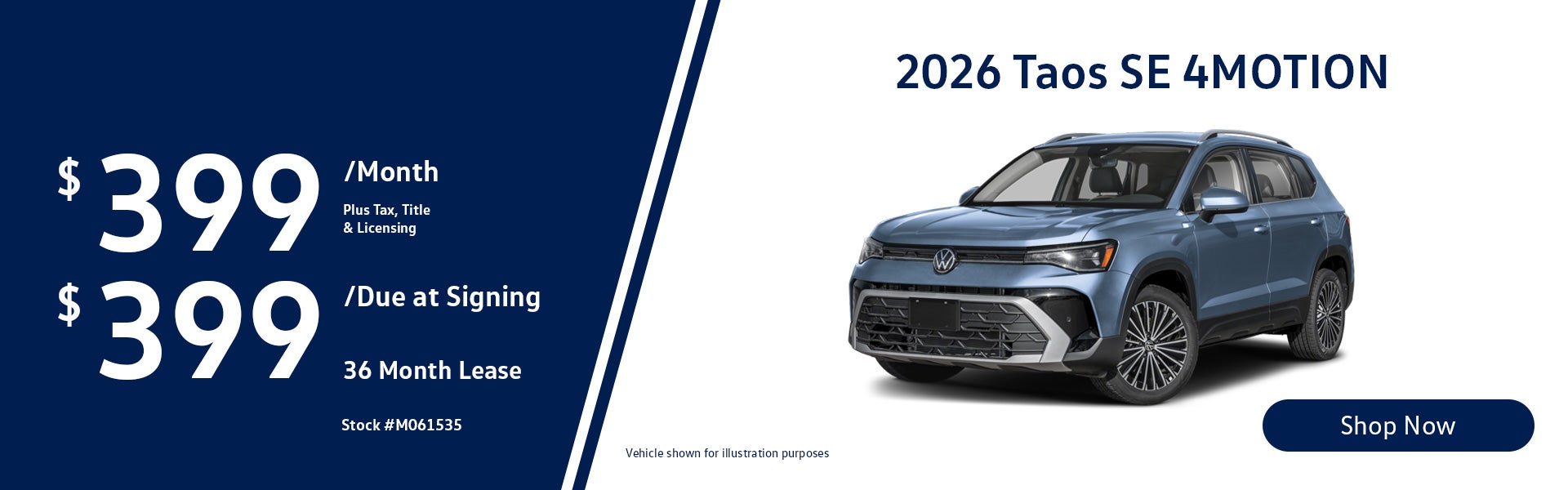 2026 Volkswagen Taos SE 4MOTION Lease from $449/mo, $449 due
