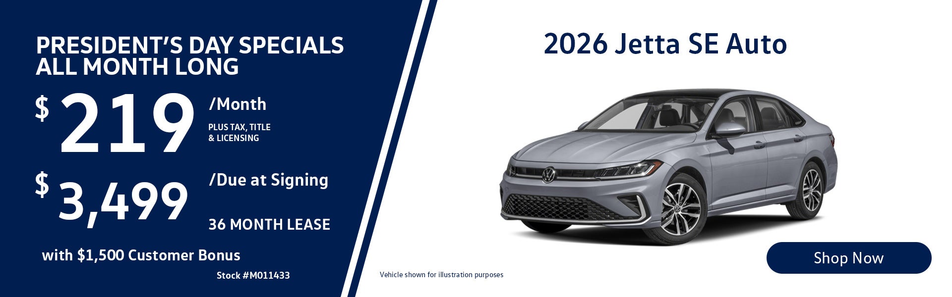 2026 Volkswagen Jetta SE Auto Lease for $219 per month for 3