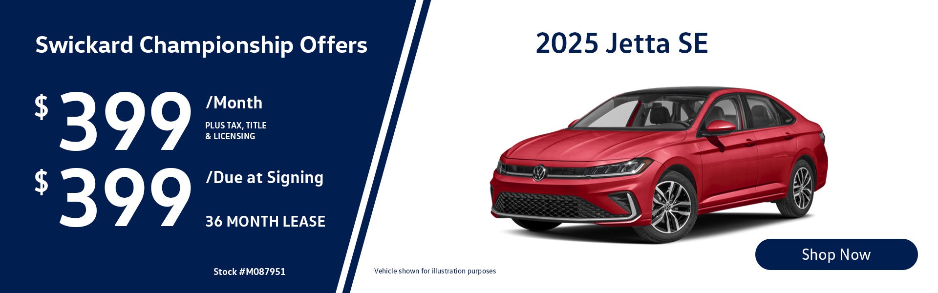 2025 Jetta SE Lease for $399 per month for 36 months.