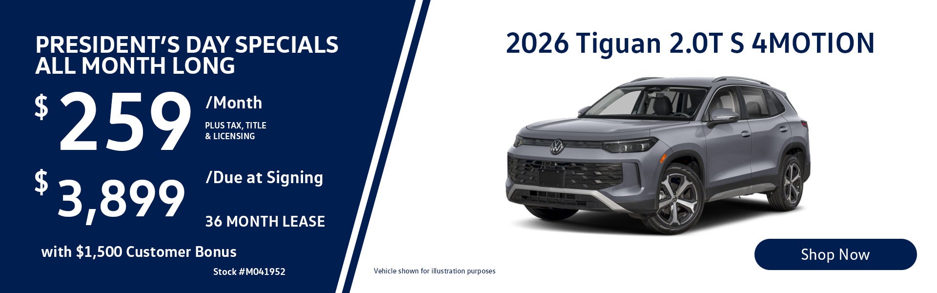 2026 Volkswagen Tiguan 2.0T S 4MOTION Lease for $259 per mon