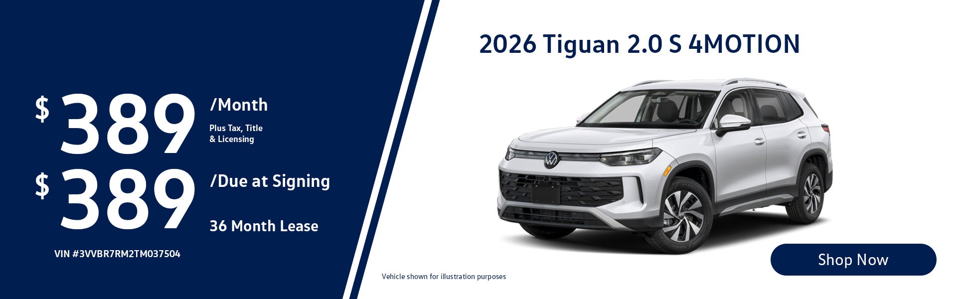 2026 Volkswagen Tiguan 2.0T S 4MOTION Lease from $389/mo, $3