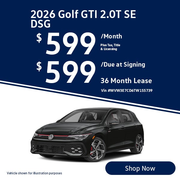 2026 Volkswagen Golf GTI 2.0T SE DSG Lease from $599/mo, $59