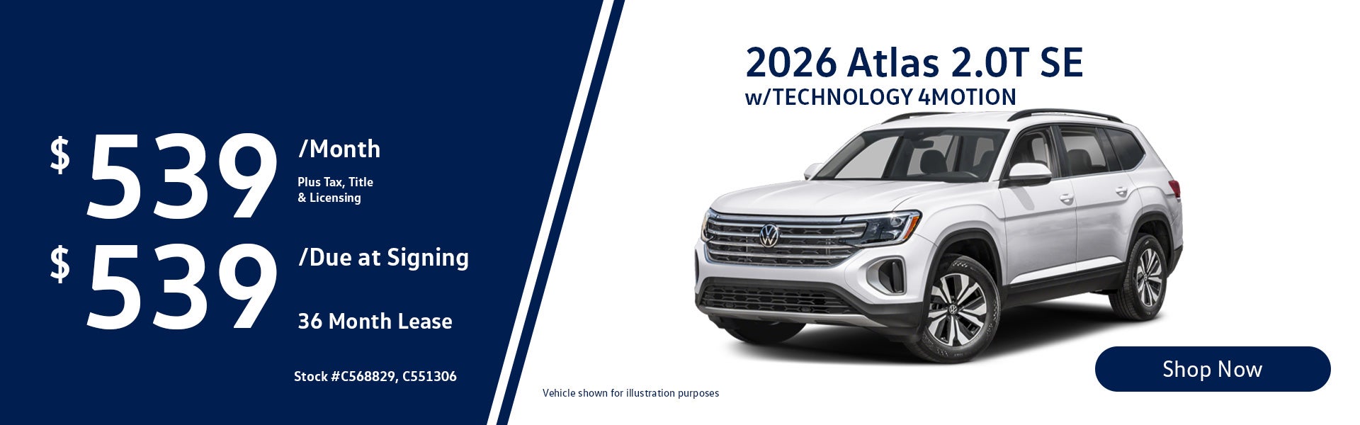 2026 Volkswagen Atlas 2.0T SE w/Technology 4MOTION Lease fro