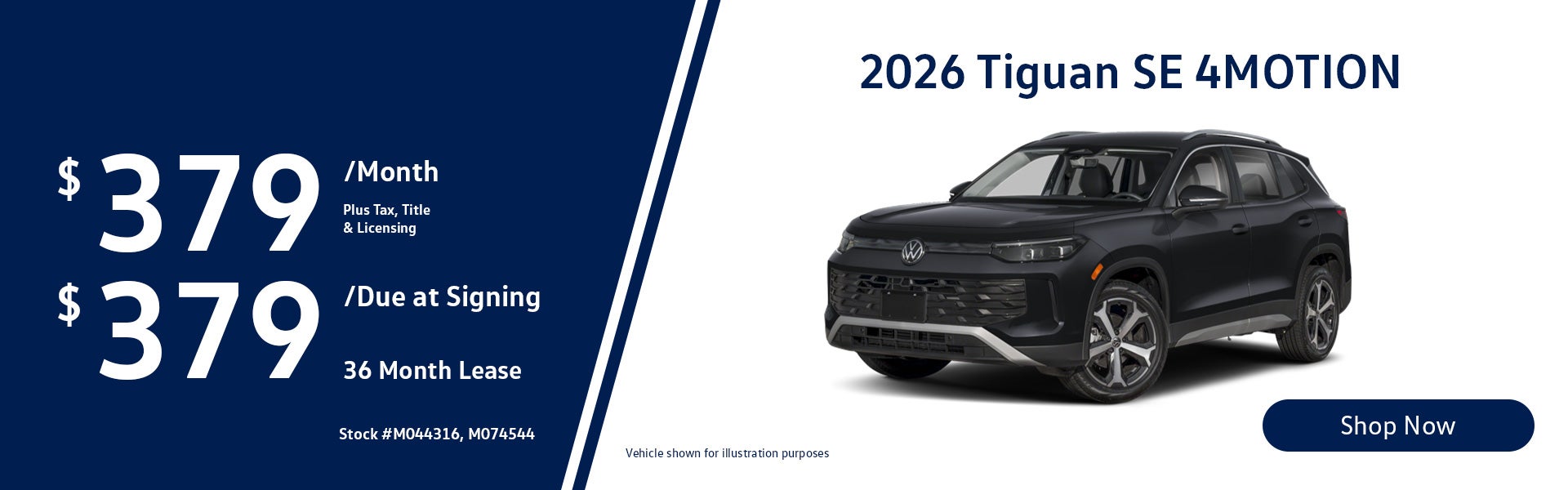 2026 Volkswagen Tiguan 2.0T SE 4MOTION Lease from $379/mo, $
